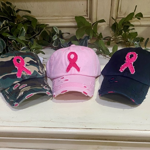 BRAND NEW WITH TAGS Distressed Pink Ribbon “Hope” Baseball Cap - Picture 1 of 7